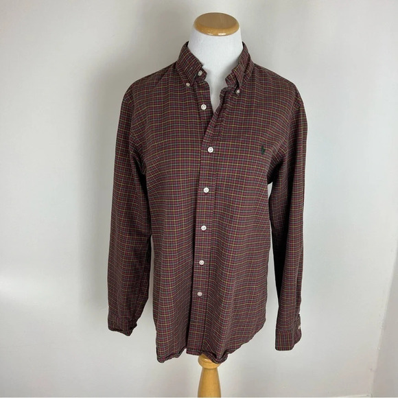 Ralph Lauren Blue Label Plaid Red Button Down Shirt Top Size M 100% Cotton - Picture 1 of 6